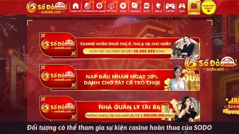 Đối tượng có thể tham gia sự kiện casino hoàn thua của SODO